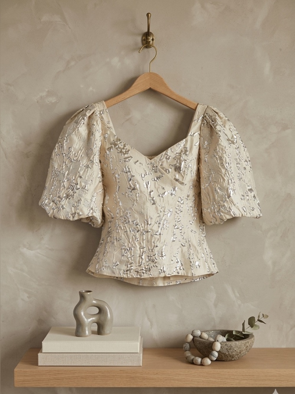 Jonathan Simkhai Taylor Matelassé Puff Sleeve Top 4 NWT
